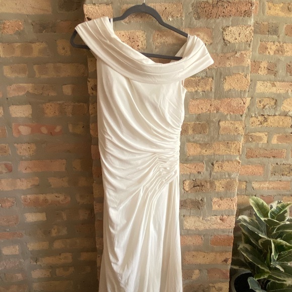 Mac Duggal One Shoulder White Midi Dress - Picture 2 of 4